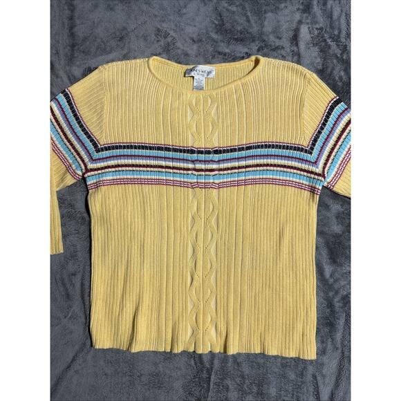 Jones Wear Tops - Jones Wear Yellow Sweater With Blue Red and White Strips Size Medium Vintage 90s